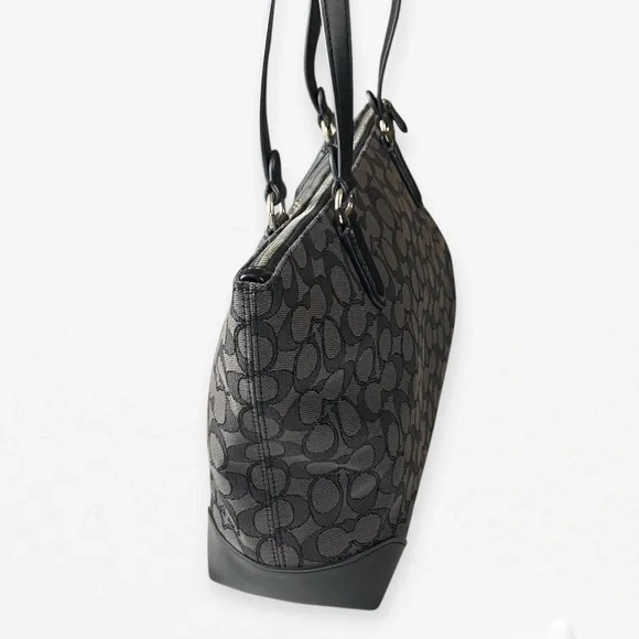 Coach Black Signature Jacquard Tote Shoulder Bag with Leather Trim + zip wallet - Picture 8 of 16